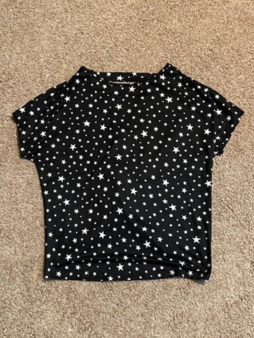 White Birch Black Top with White Stars & Asymmetric Back - S
